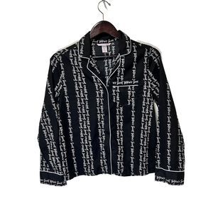 Victoria's Secret Sleepwear Pajama Top Women XS Black Logo Stripe Collar Button
